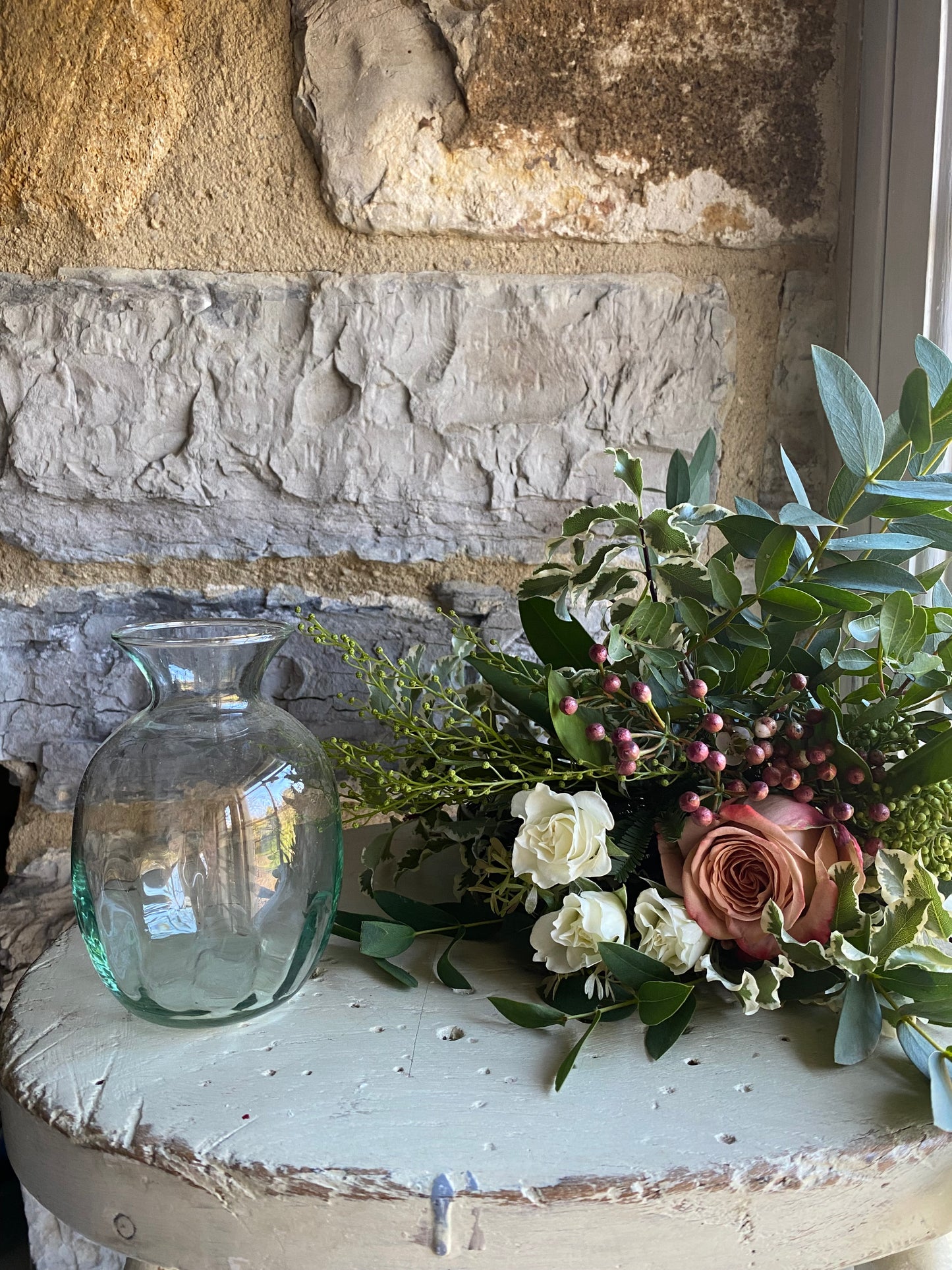Clear Ripple Vase (approx 13cm) including posy of flowers