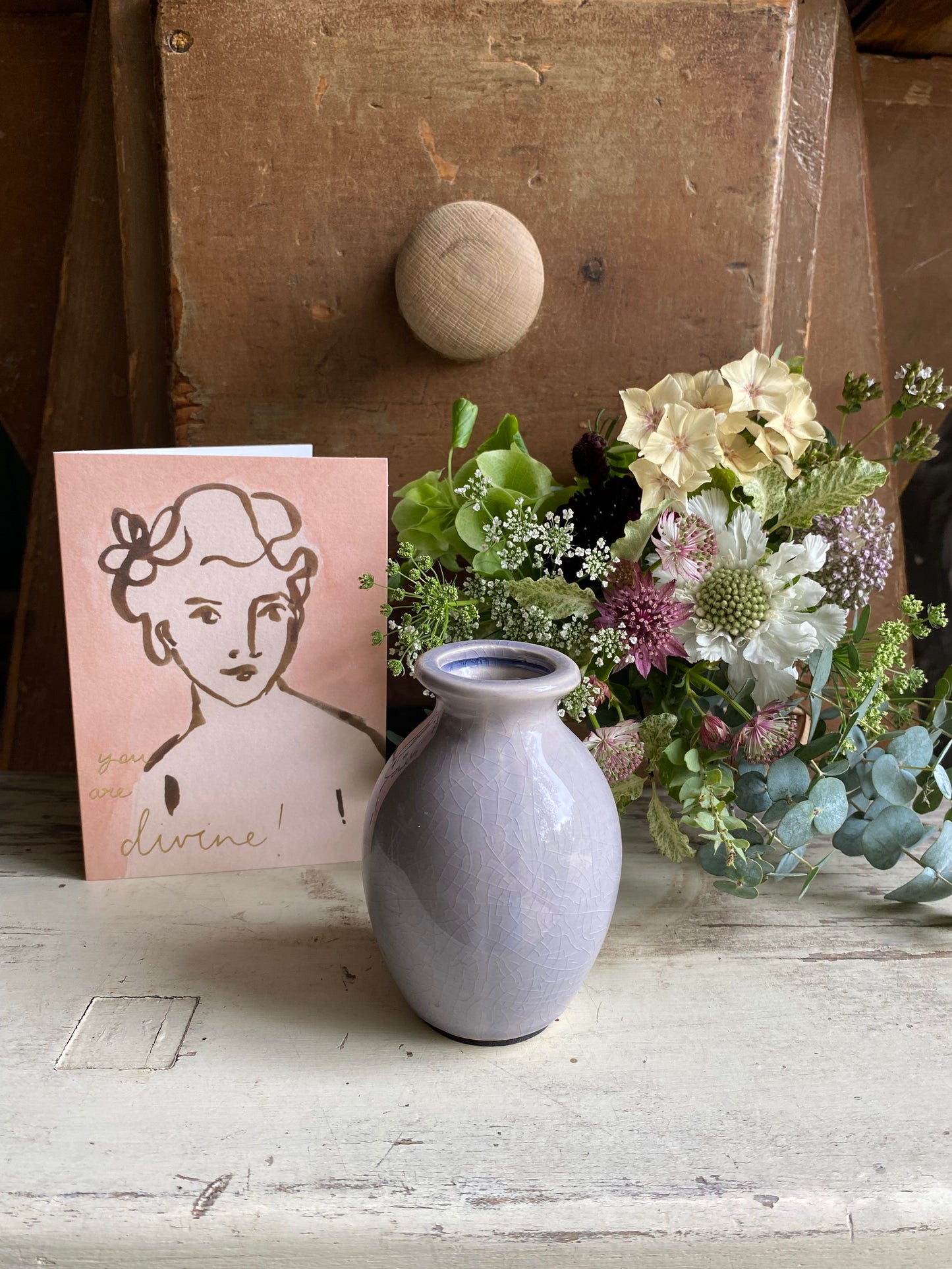 You Are Divine, Card & a posy of seasonal flowers