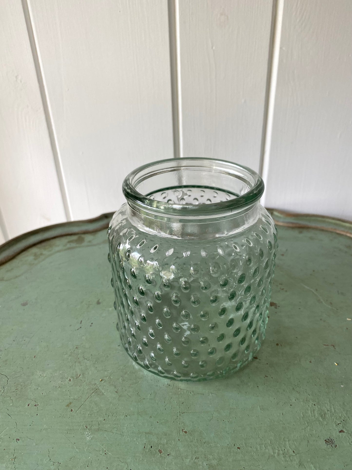 Bobble Glass Jar in Clear and a seasonal posy of flowers