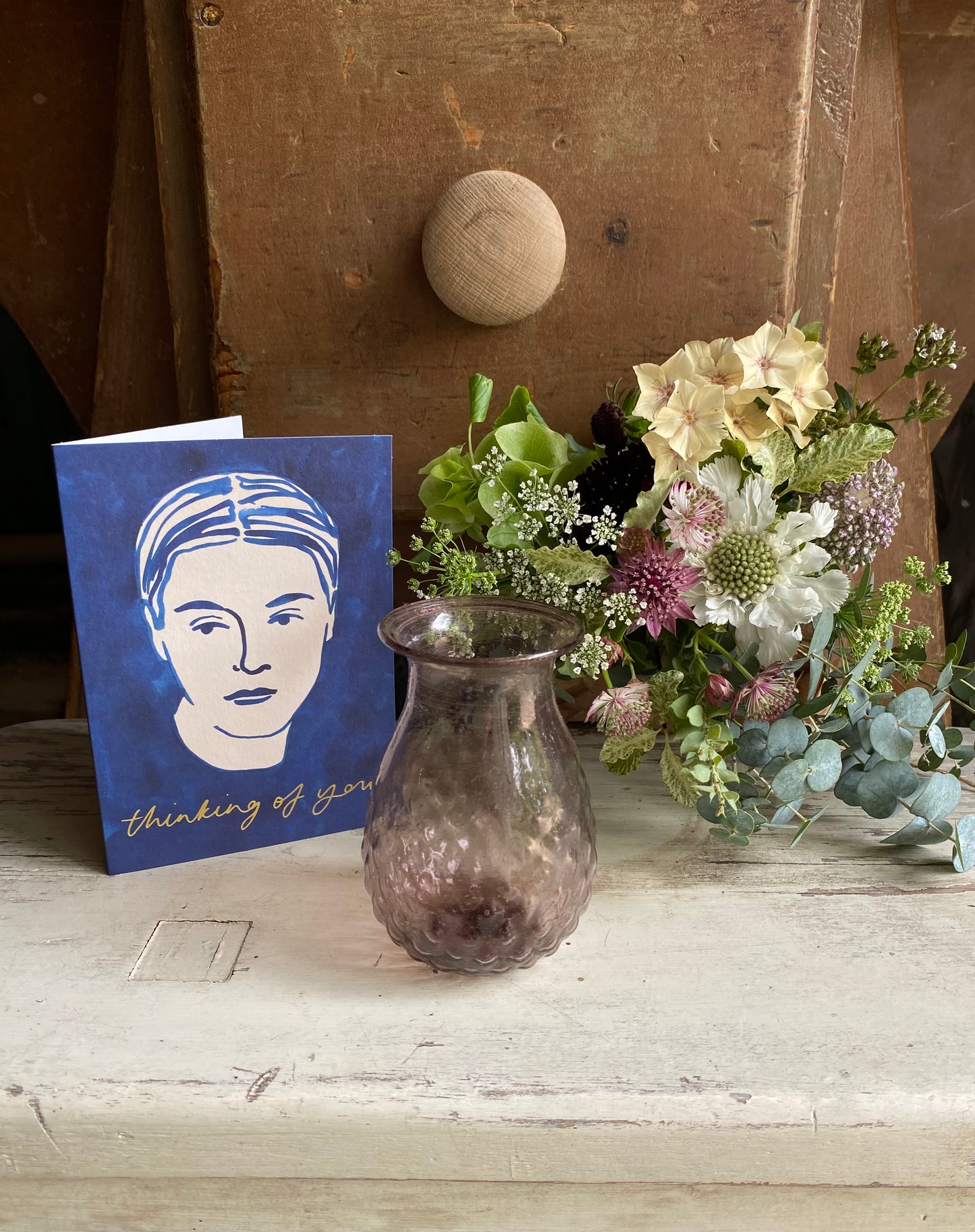 Thinking of You Card & a posy of seasonal flowers