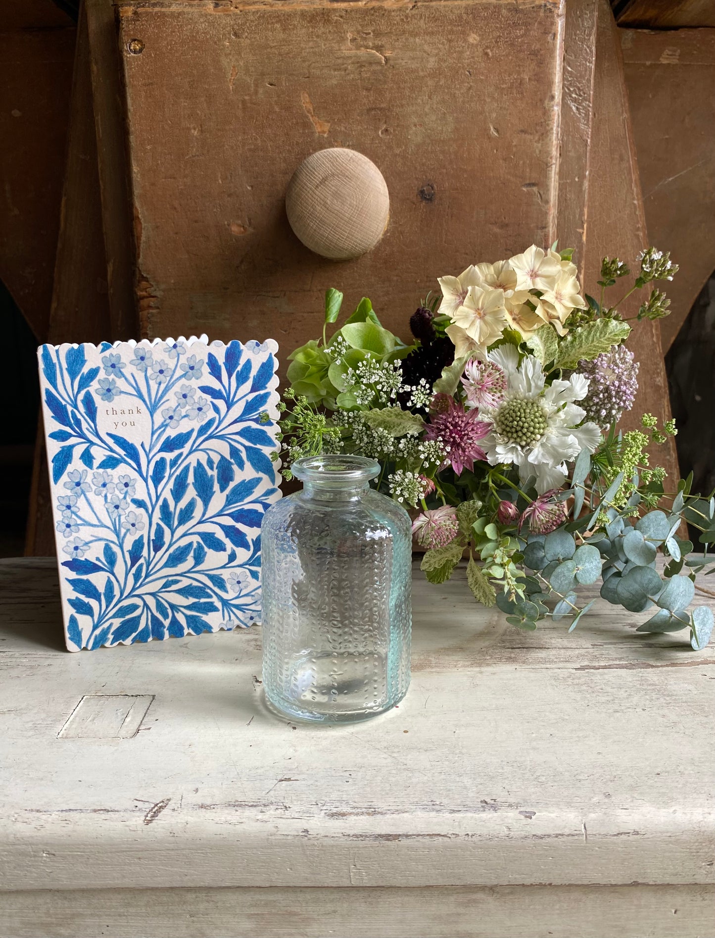 Thank You, Card & a posy of seasonal flowers