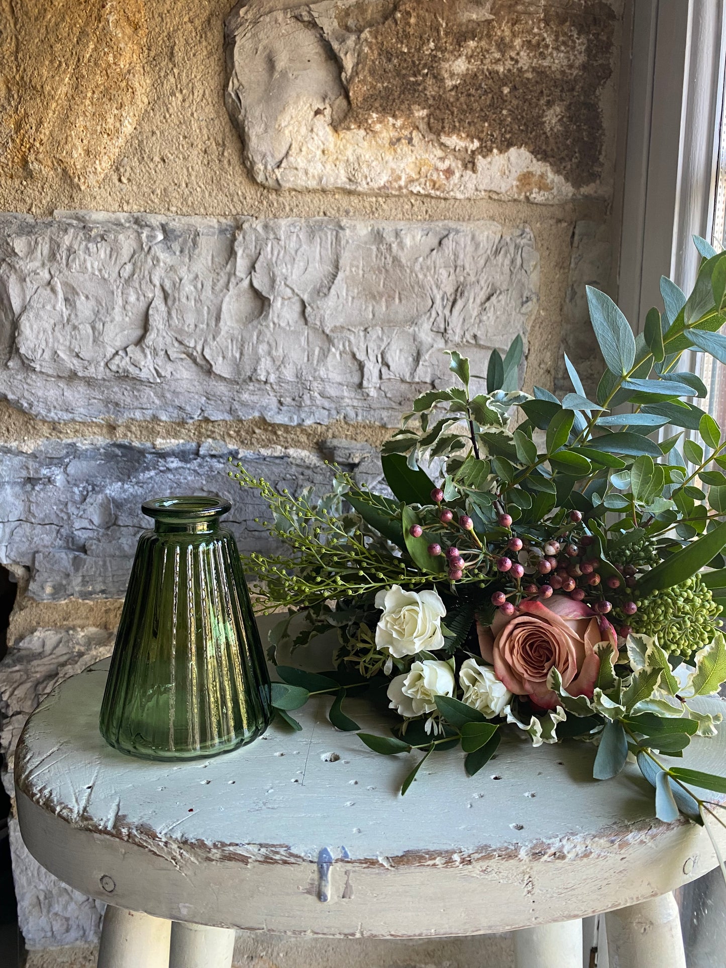 Forest Pyramid Glass Bud Vase - with a posy of seasonal flowers