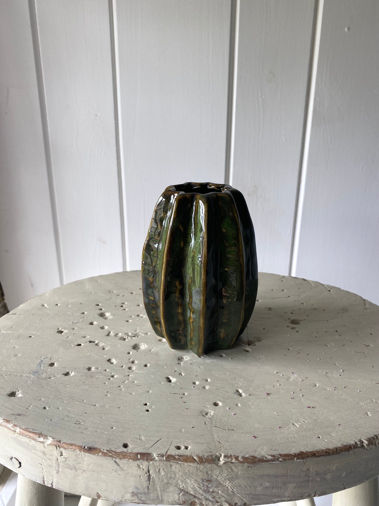 Textured Moss Ceramic Vase - including a posy of flowers