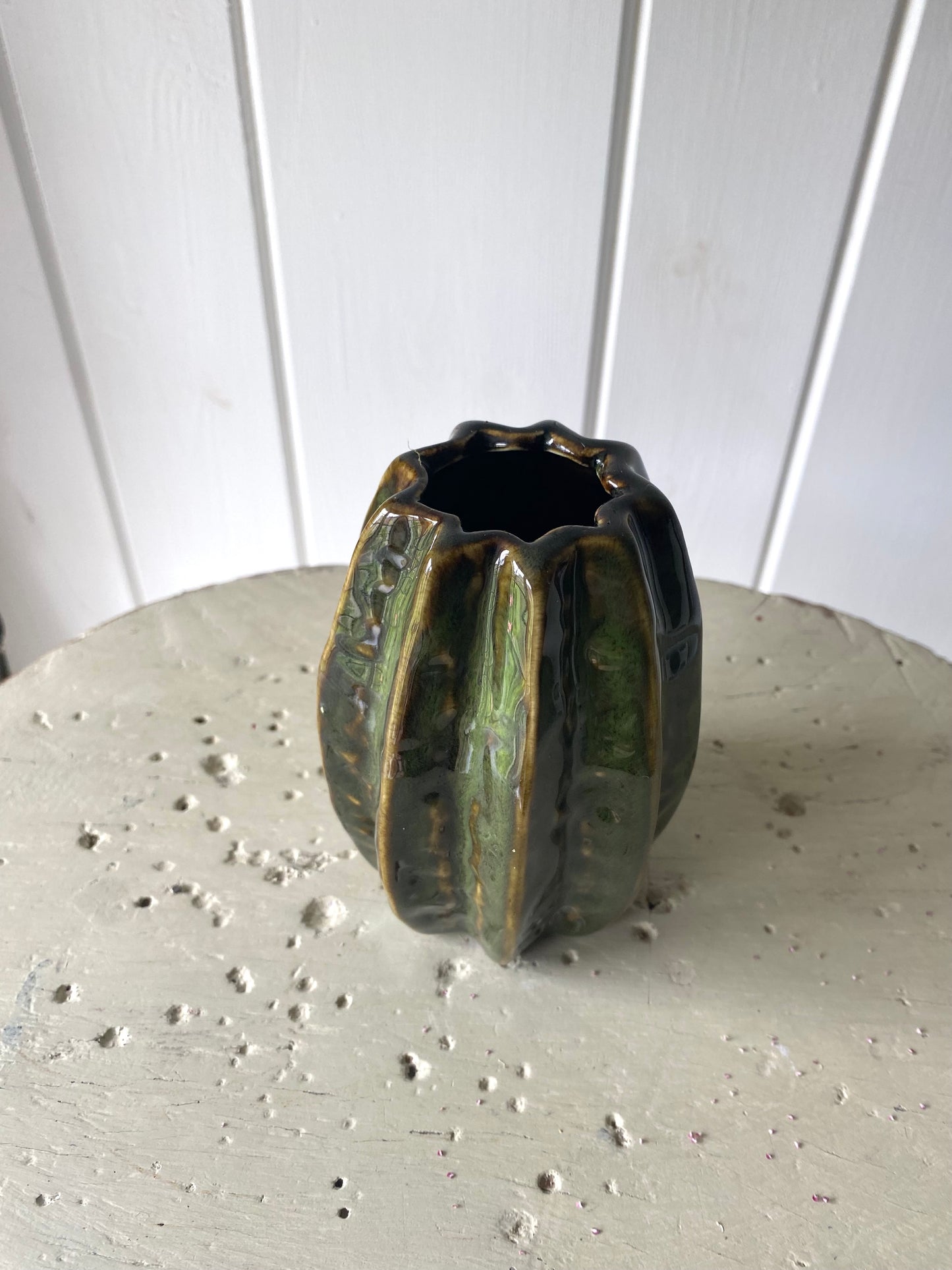 Textured Moss Ceramic Vase - including a posy of flowers