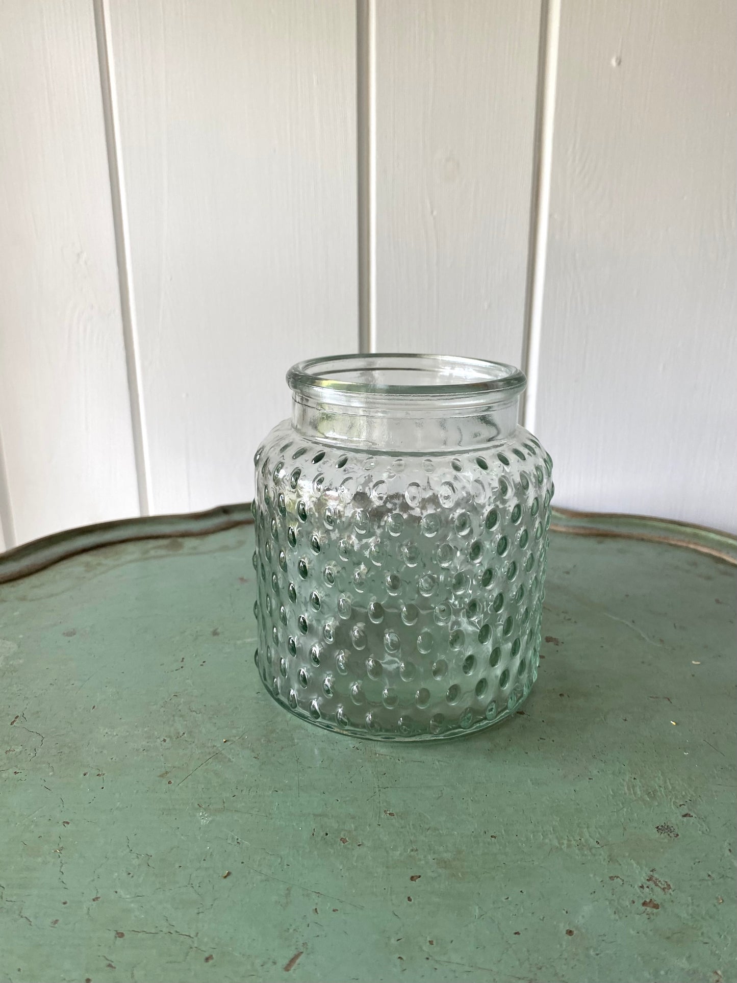 Bobble Glass Jar in Clear and a seasonal posy of flowers