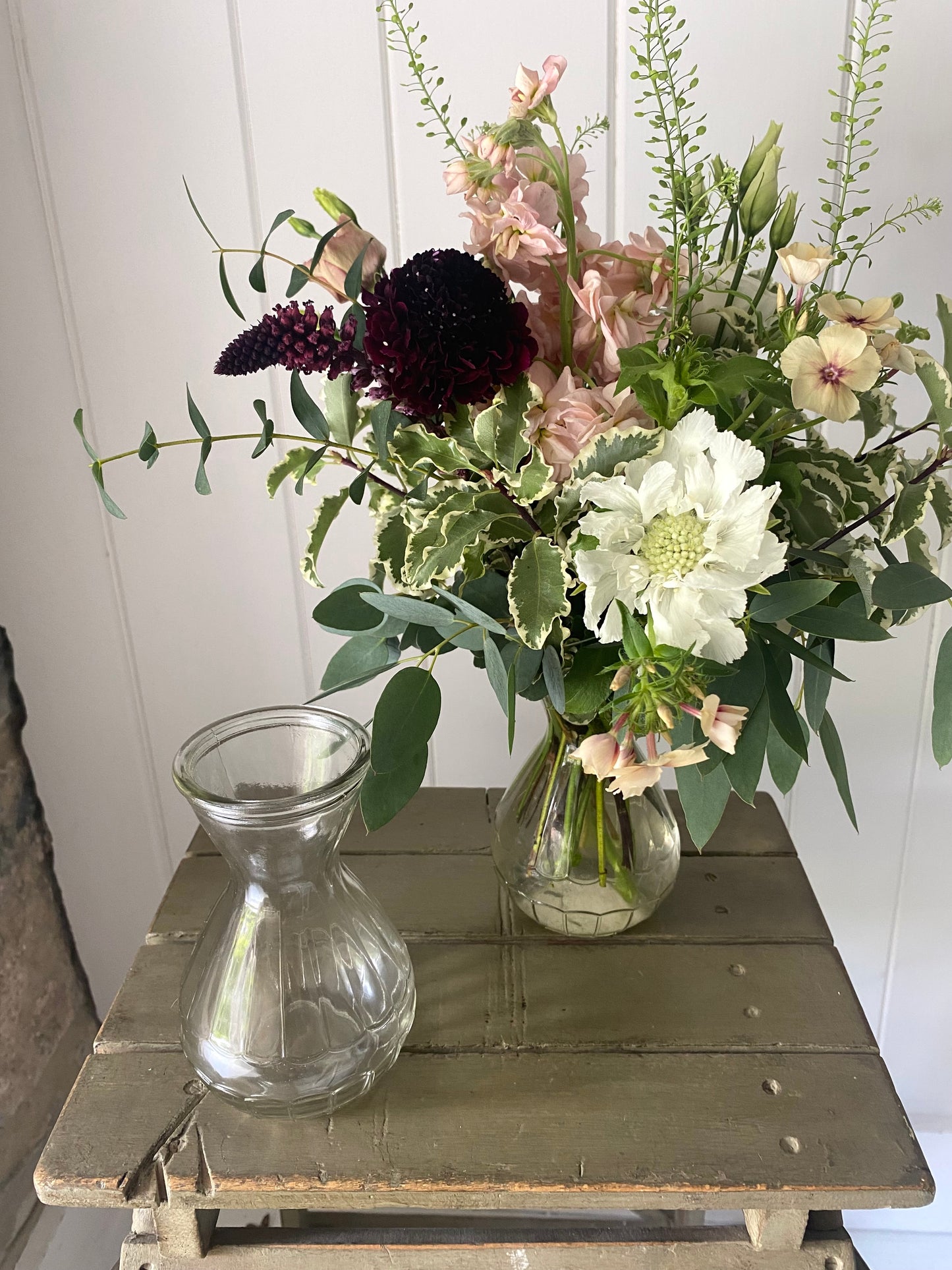 Scalloped Pattern Bud Vase in Clear - Including a posy of seasonally inspired flowers