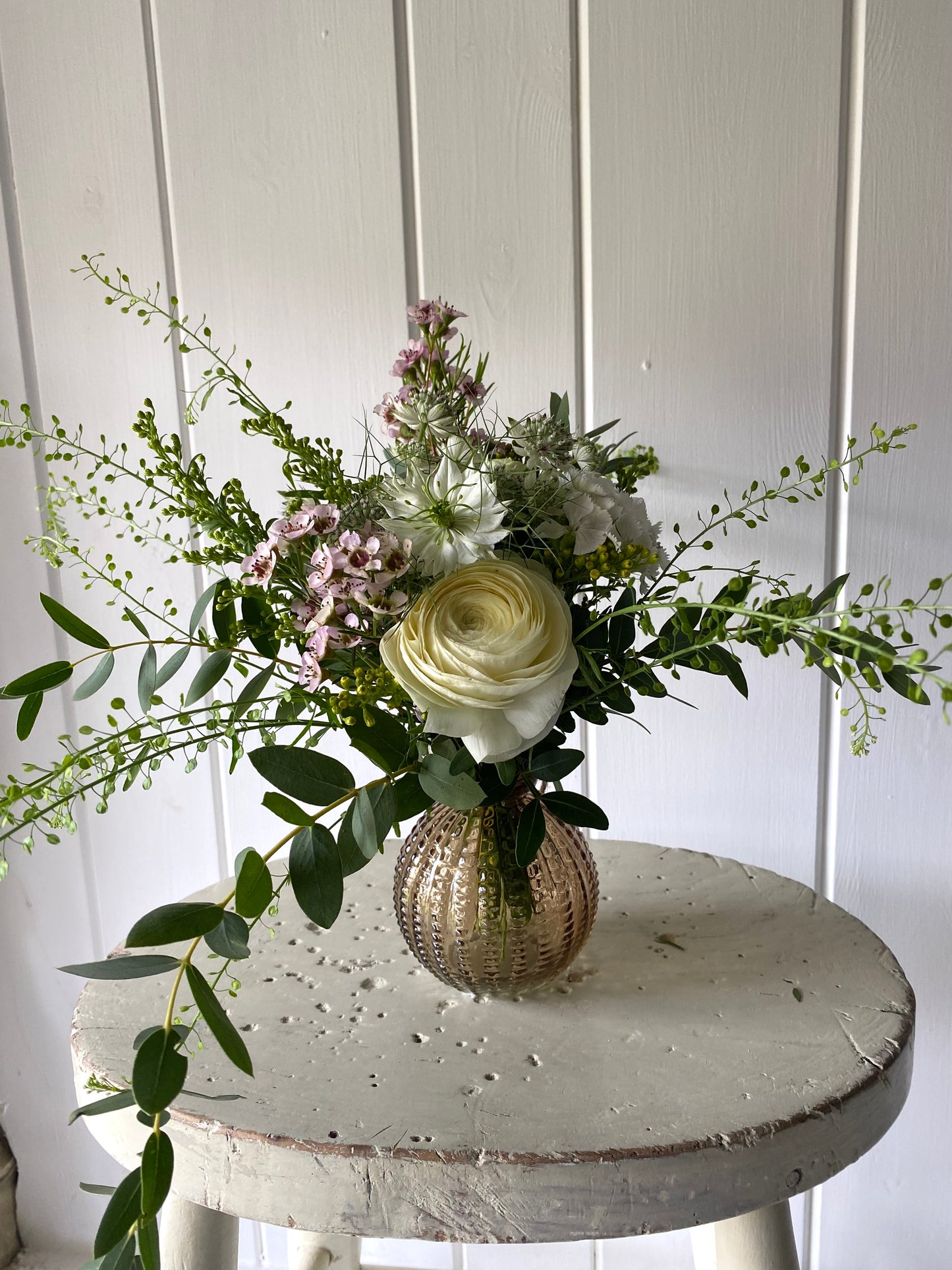 Topaz Urchin Glass Bud Vase Bowl - including a posy of seasonal flowers