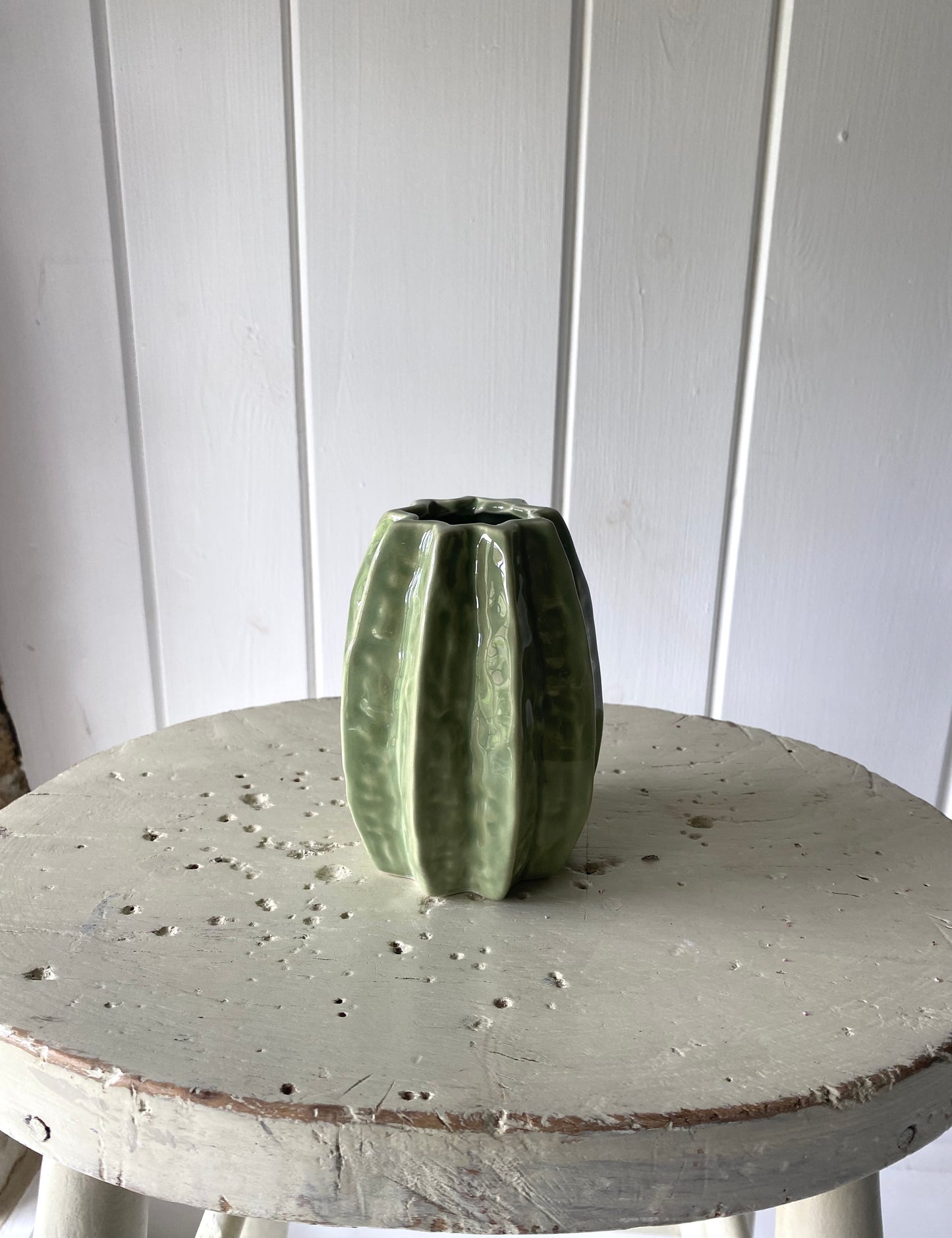 Textured Sage Ceramic Vase - including a posy of flowers