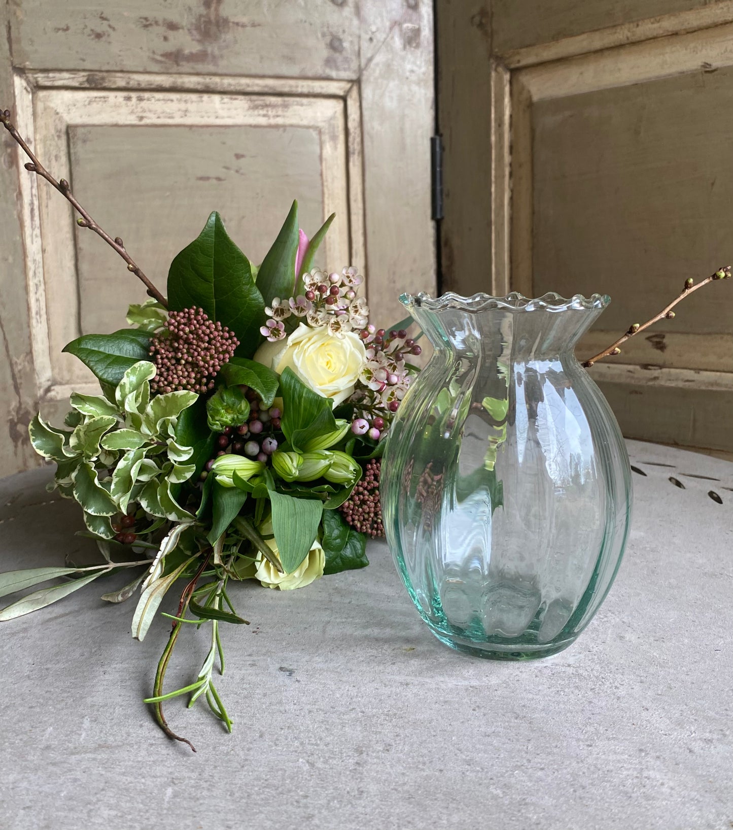 Dimpled Glass Bud Vase - including a posy of seasonal flowers