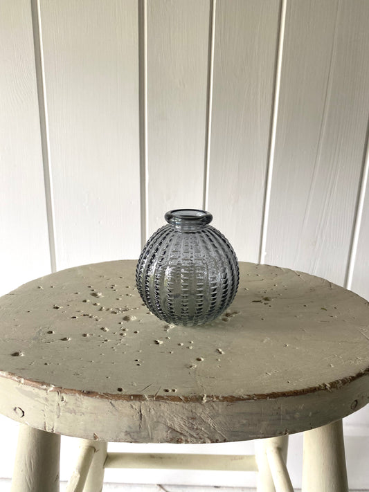 Smoky Urchin Glass Bud Vase Bowl - including a posy of seasonal flowers