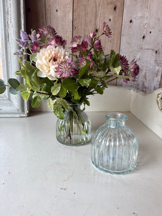 Ribbed Bud Vase in Clear - Including a posy of seasonally inspired flowers