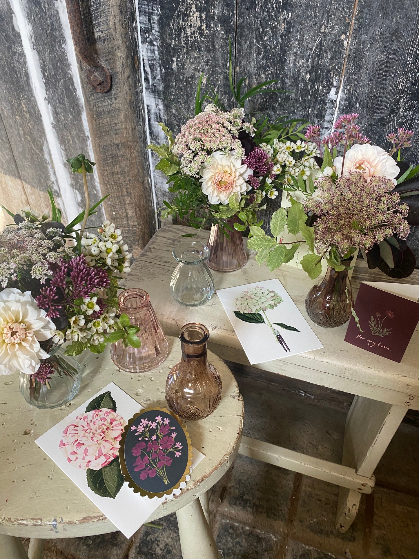 An Autumn Trio Of Pretty Bud Vases - including a seasonal posy in each vase