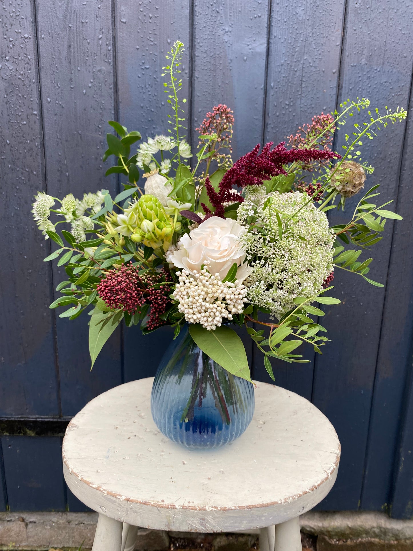 Iris Glass Bud Vase - including a posy of seasonal flowers