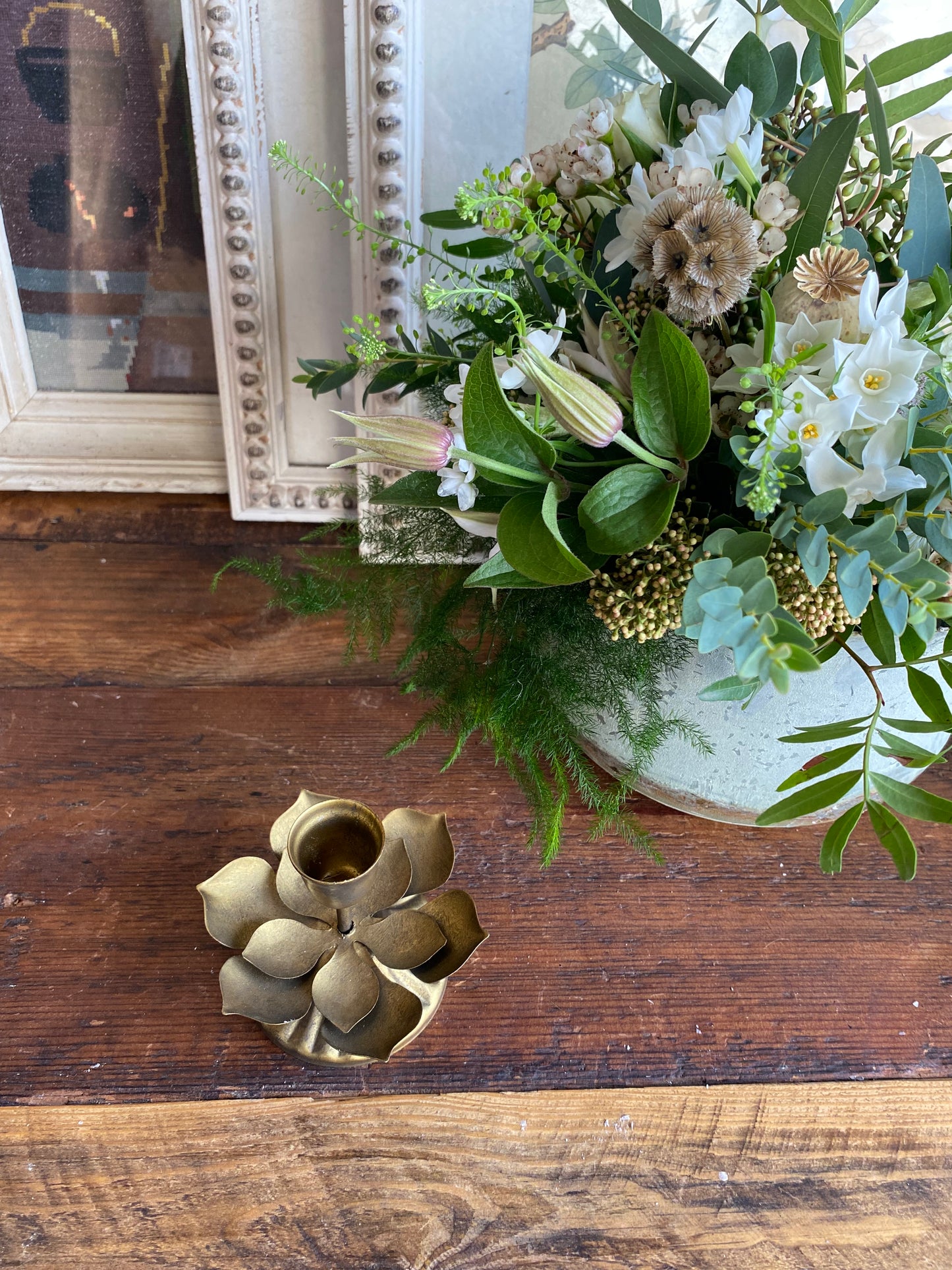 Forest Glass Bud Vase with Candlestick - including a posy of seasonal flowers