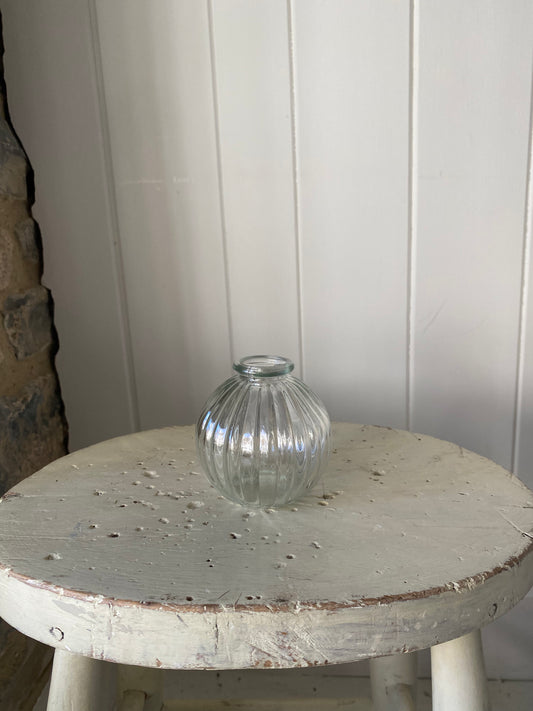 Clear Ribbed Glass Bud Vase Bowl - including a posy of seasonal flowers