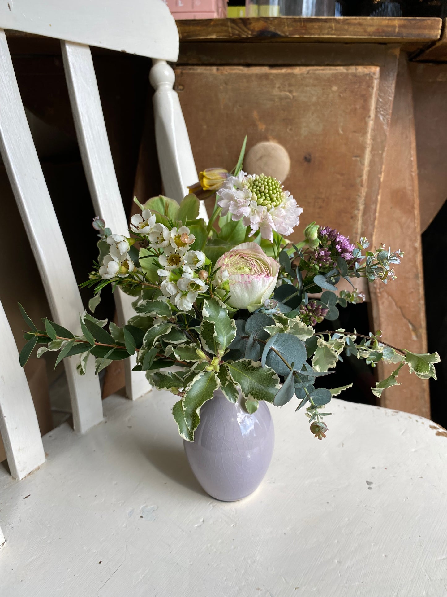 Lilac Ceramic Vase - including posy of flowers