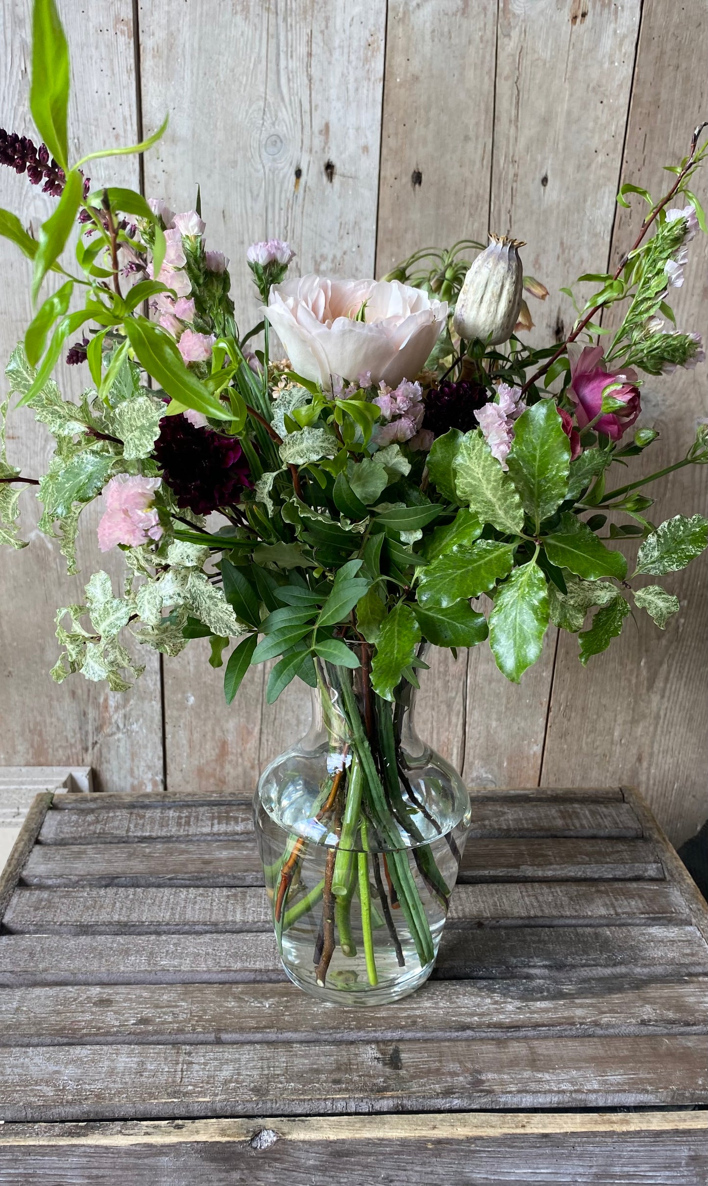 Our Decanter Vase Collection - large - including a posy of flowers