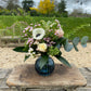 Cobalt Ribbed Glass Bud Vase Bowl - including a posy of seasonal flowers