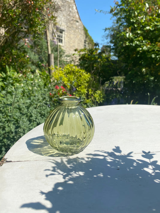 Sage ribbed Glass Bud Vase Bowl - including a posy of seasonal flowers
