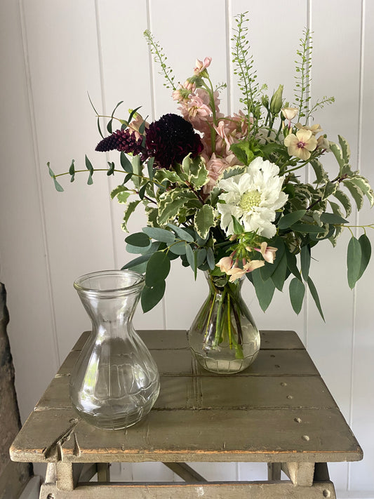 Scalloped Pattern Bud Vase in Clear - Including a posy of seasonally inspired flowers