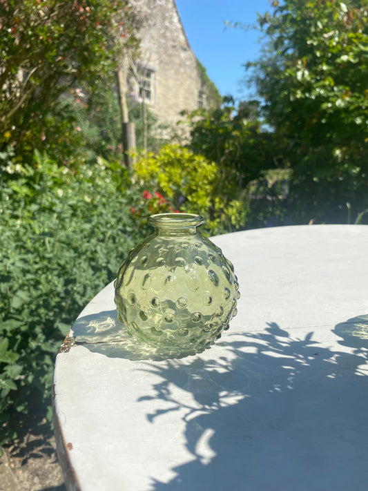 Sage Bobbly Glass Bud Vase Bowl - including a posy of seasonal flowers