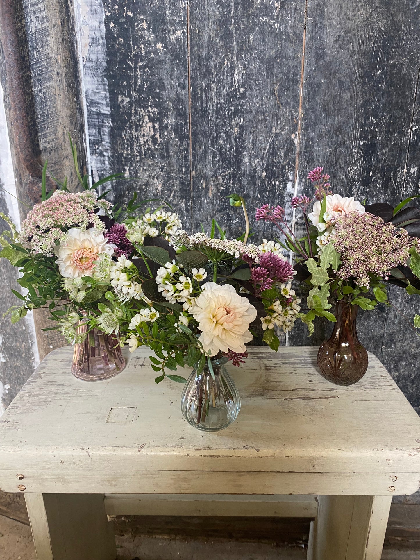 An Autumn Trio Of Pretty Bud Vases - including a seasonal posy in each vase