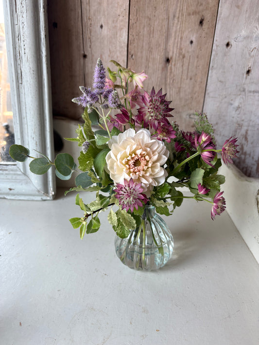 Ribbed Bud Vase in Clear - Including a posy of seasonally inspired flowers