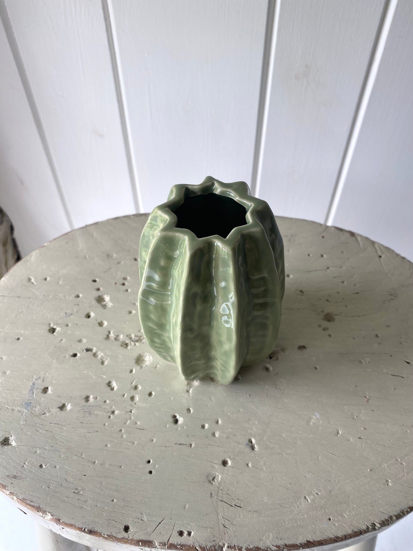 Textured Sage Ceramic Vase (approx 11cm) including posy of flowers