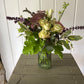 Ribbed Glass Bud Vase in Forest & a posy of seasonal flowers