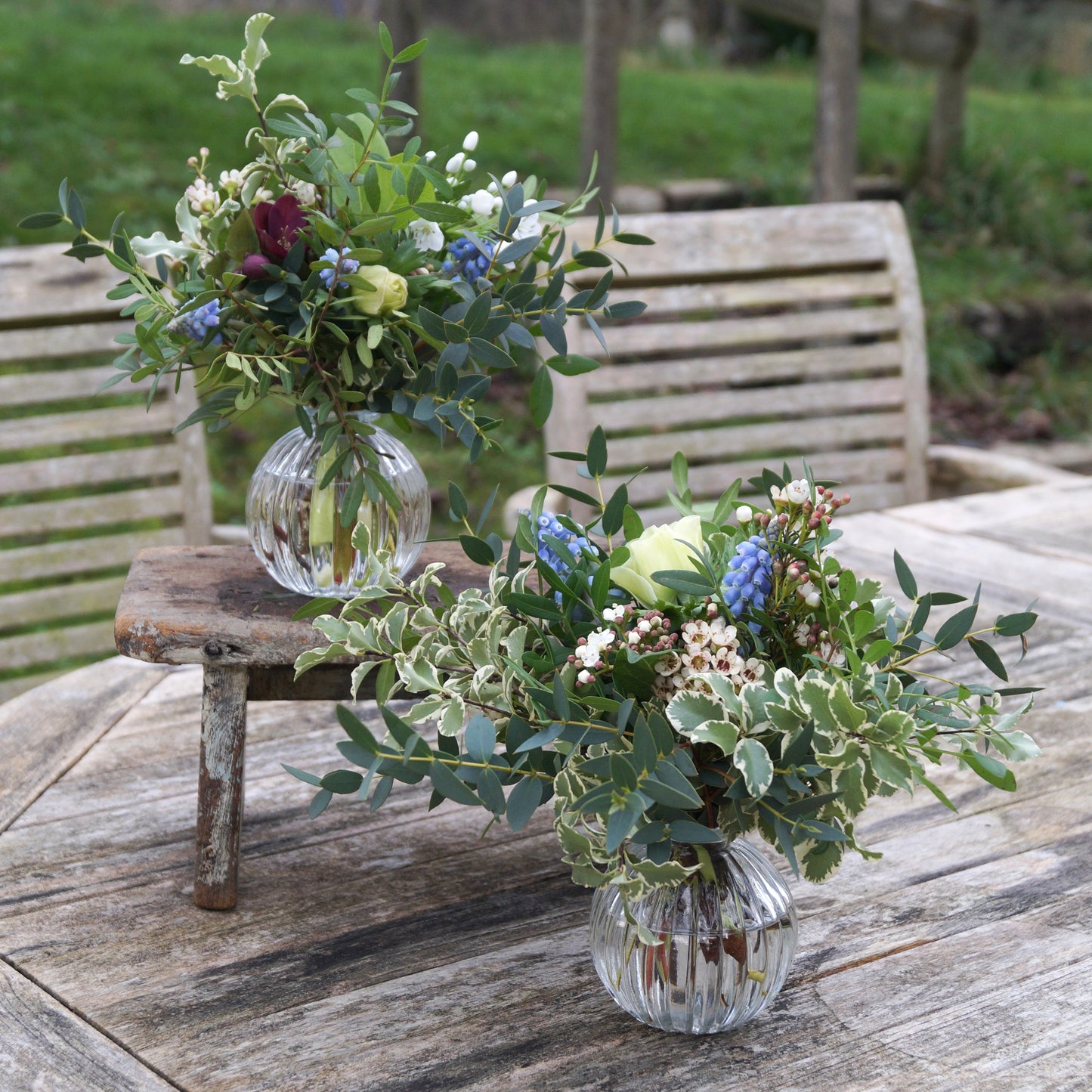 Clear Bowl Duo - Each Including a Posy of seasonally inspired flowers