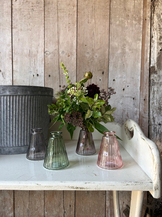 Our Glass Pyramid Bud Vase Collection - including a posy of flowers