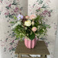 Large Textured Dusky Pink Ceramic - including a posy of flowers