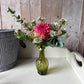 Dainty Laurel.  Olive Green Bud Vase + Flowers