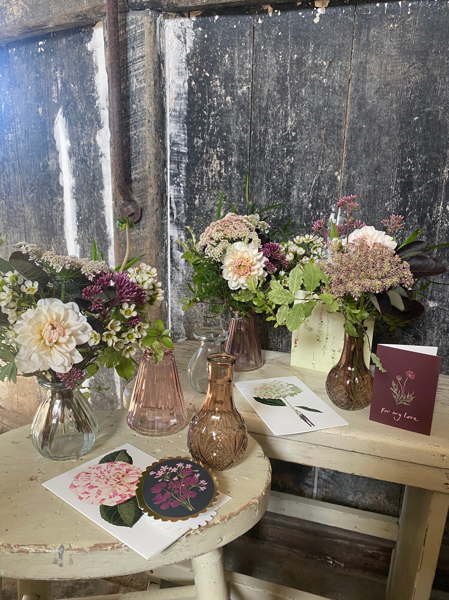 An Autumn Trio Of Pretty Bud Vases - including a seasonal posy in each vase