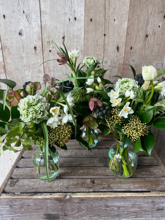 Our Ripple Trio Of Pretty Bud Vases - including a seasonal posy in each vase