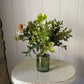 Pretty Winter Green Bottle Bud Vase - including a posy of seasonal flowers