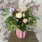 Large Textured Dusky Pink Ceramic - including a posy of flowers