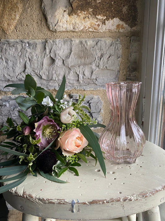Rose Petal Bud Vase - including a posy of seasonal flowers