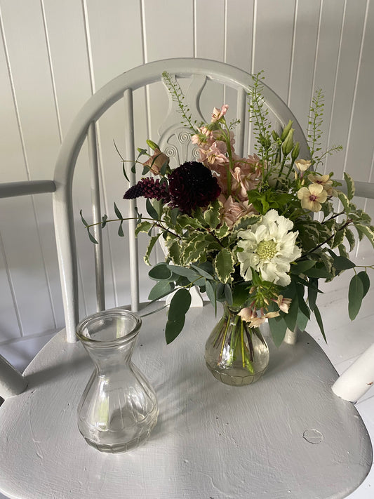 Scalloped Pattern Bud Vase in Clear - Including a posy of seasonally inspired flowers