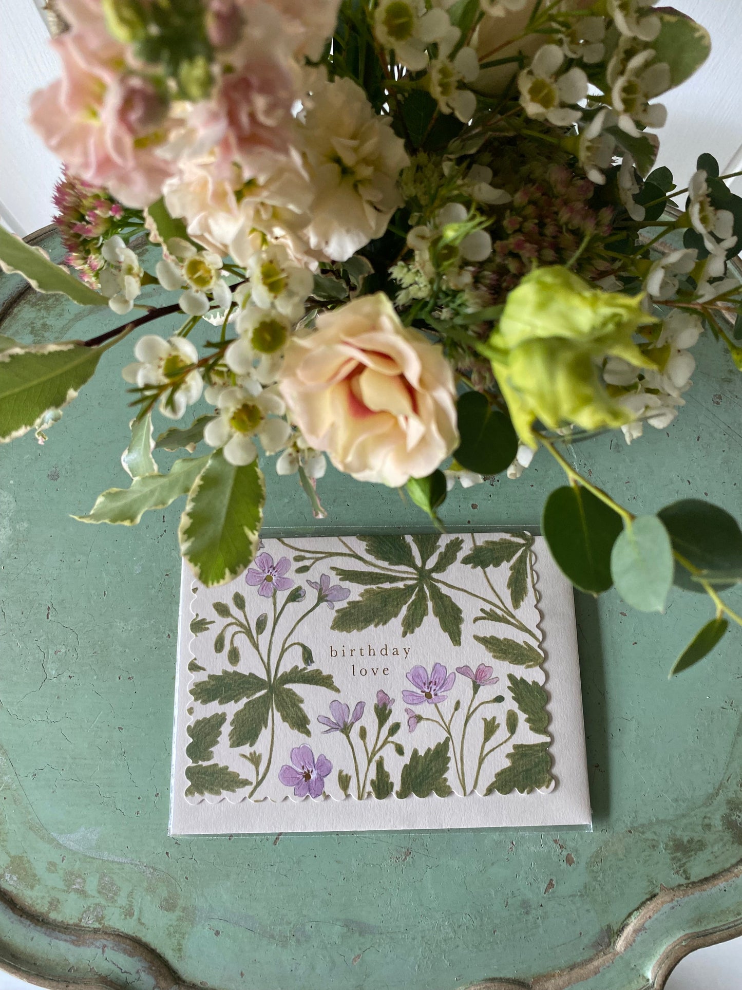 Happy Birthday Posy with Handwritten Card - including a seasonally inspired posy of flowers