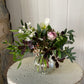 Clear Ribbed Glass Bud Vase Bowl - including a posy of seasonal flowers