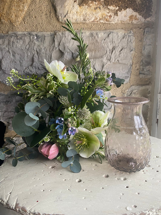 Amethyst Dimpled Glass Bud Vase - including a posy of seasonal flowers