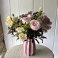 Textured Dusky Pink Ceramic Vase (approx 11cm) including posy of flowers