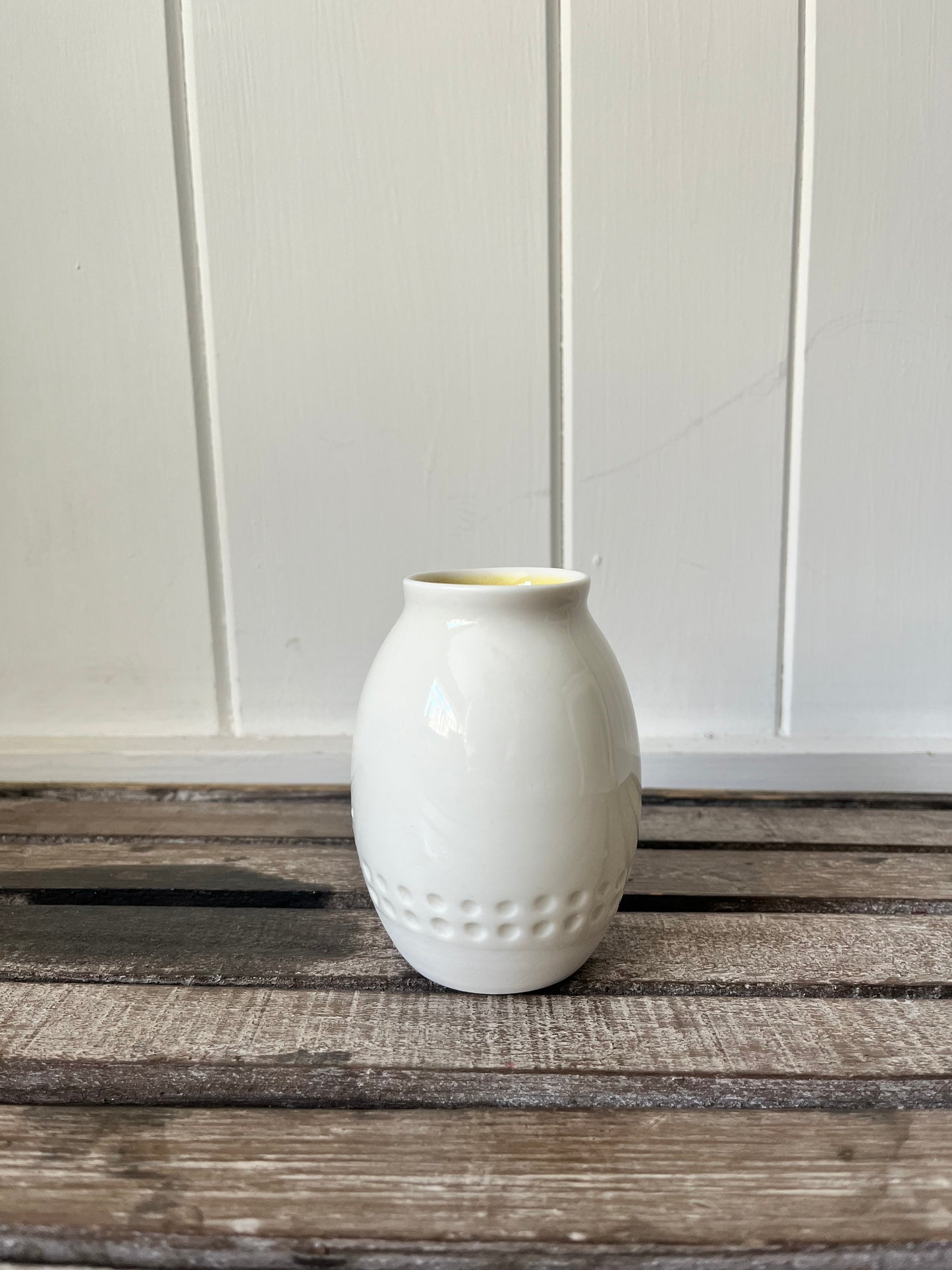 Handmade by Howe Farm, cream ceramic bud vase - including a posy of seasonal flowers