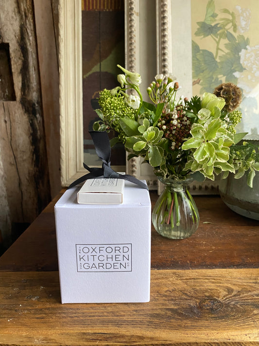 Midwinter Nights Candle with a Posy Bud Vase - including a posy of seasonal flowers