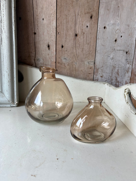 Duo of Bud Vases in Muted Apricot - Including a posy of seasonally inspired flowers