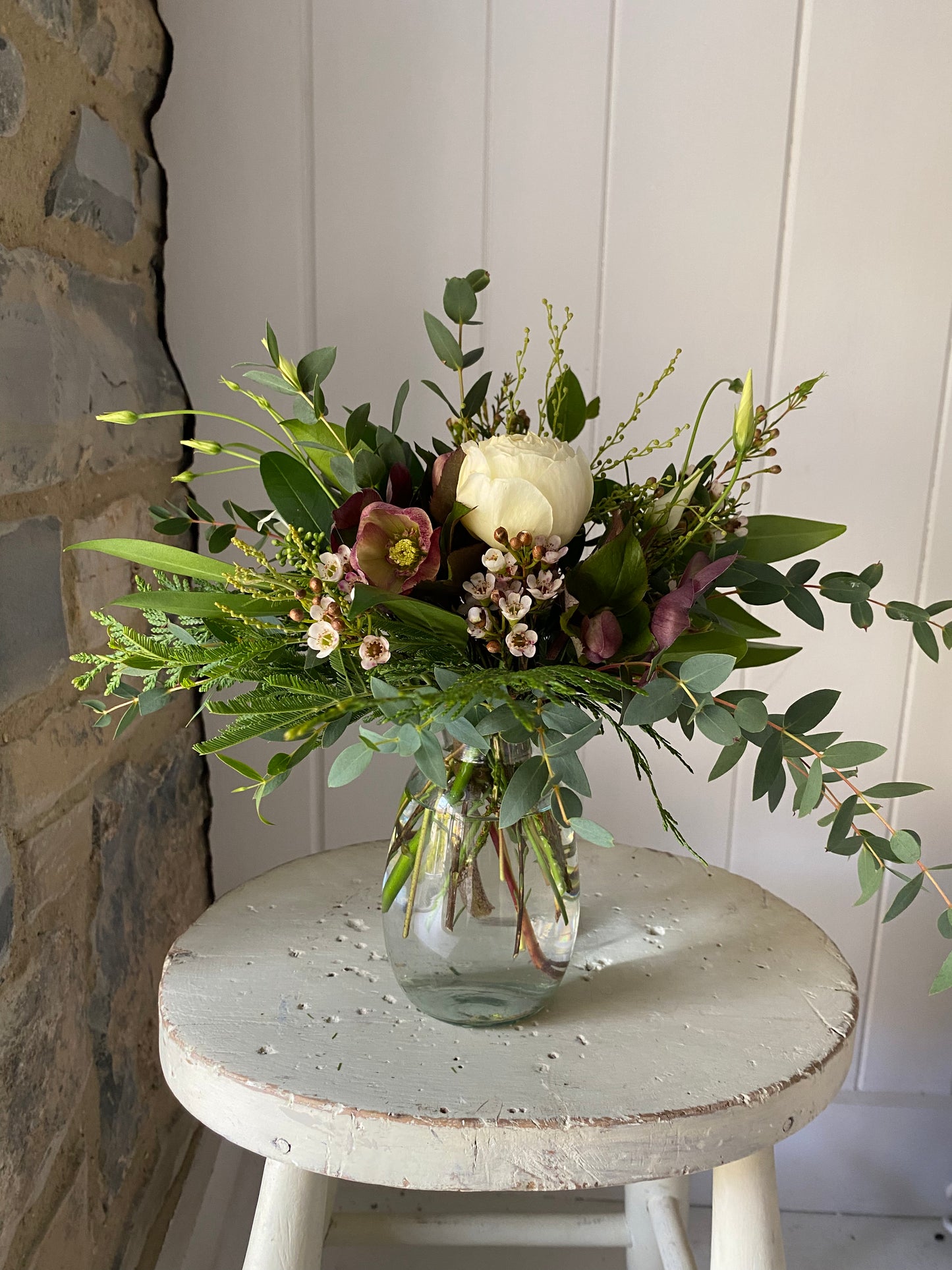 Clear Tall Bulb Vase - including seasonal posy of flowers