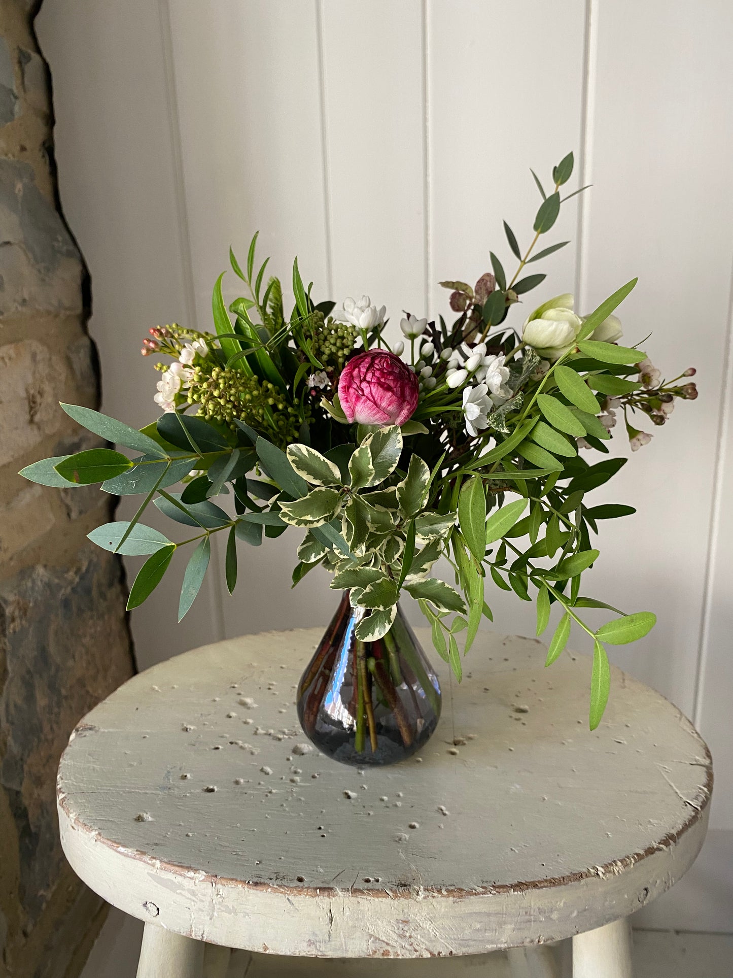 Grey Dorset Bud Vase - including a posy of seasonal flowers
