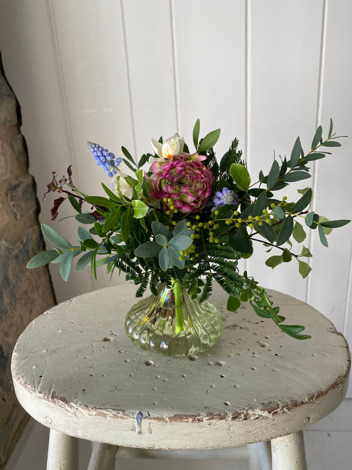 Little Spring Green Vase - including a posy of seasonal flowers