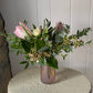 Pink Feather - including a posy of seasonal flowers